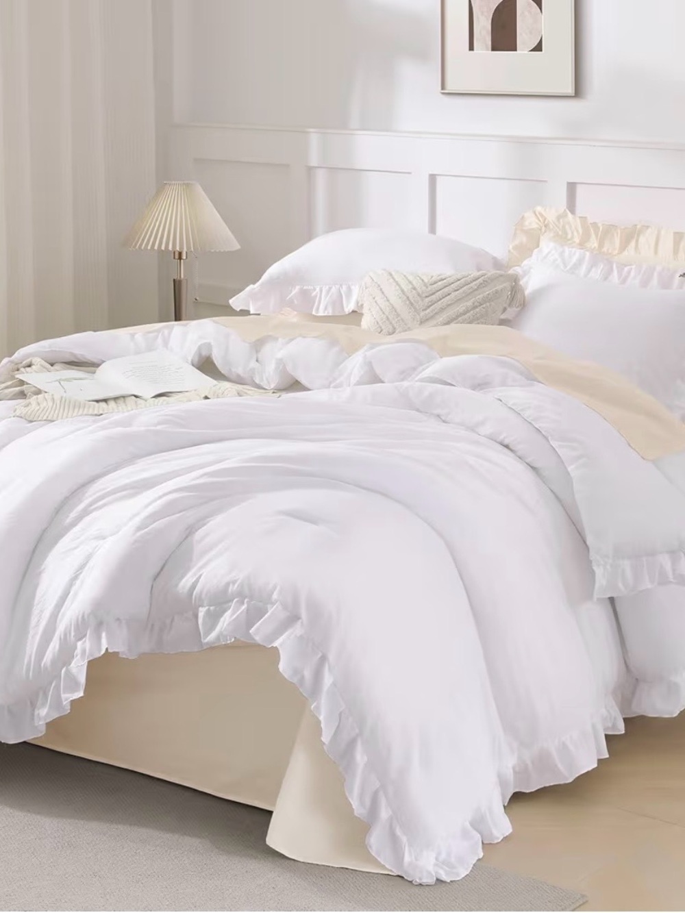 Andency White Ruffle Comforter Set Full Size – comforter and 2 pillow shams